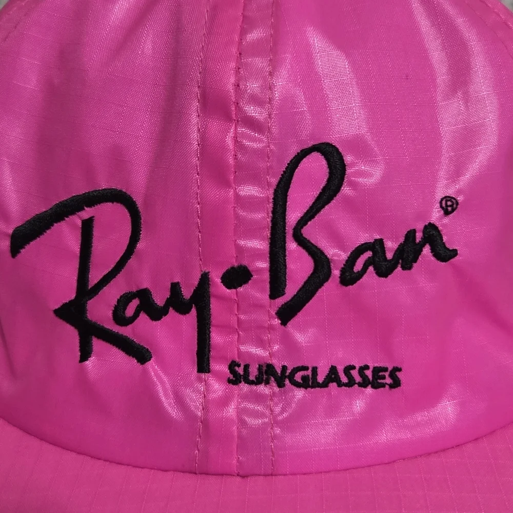 Rare Vintage‎ Ray-Ban Neon Pink Satin Baseball Cap Bump Bonnets Ski Headwear